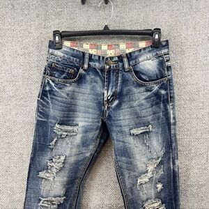 SOSOO Denim Faded Graffiti Ripped Distressed Blue Jeans Men's 30x26.5 5 Pocket‎